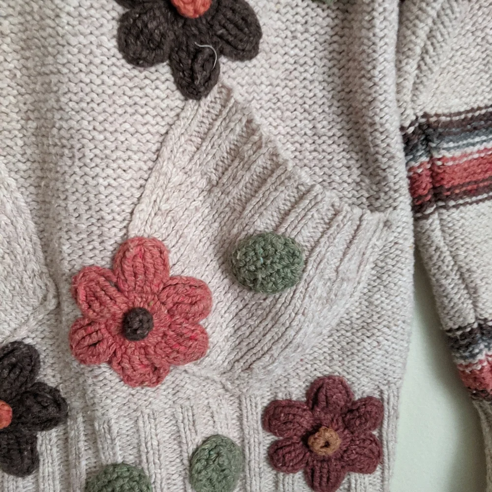 Lanosos chunky floral Turtleneck sweater size small - Picture 5 of 12